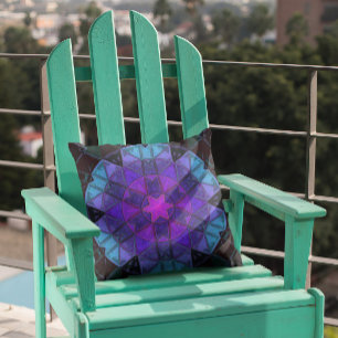 Mosaic Kaleidoscope Flower Blue Purple and Black Cushion