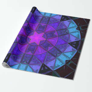 Mosaic Kaleidoscope Flower Blue Purple and Black Wrapping Paper