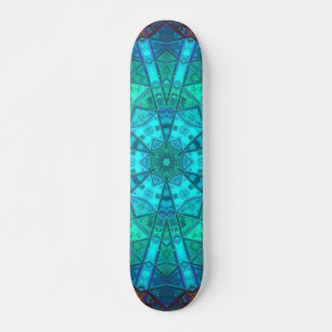 Mosaic Kaleidoscope Flower Blue Purple and Red Skateboard