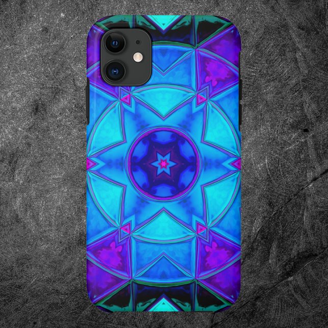 Mosaic Kaleidoscope Flower Blue Purple and Teal Case-Mate iPhone Case (Creator Uploaded)