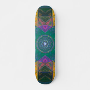 Mosaic Kaleidoscope Flower Blue Yellow and Pink Skateboard