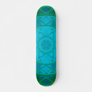 Mosaic Kaleidoscope Flower Green and Blue Skateboard