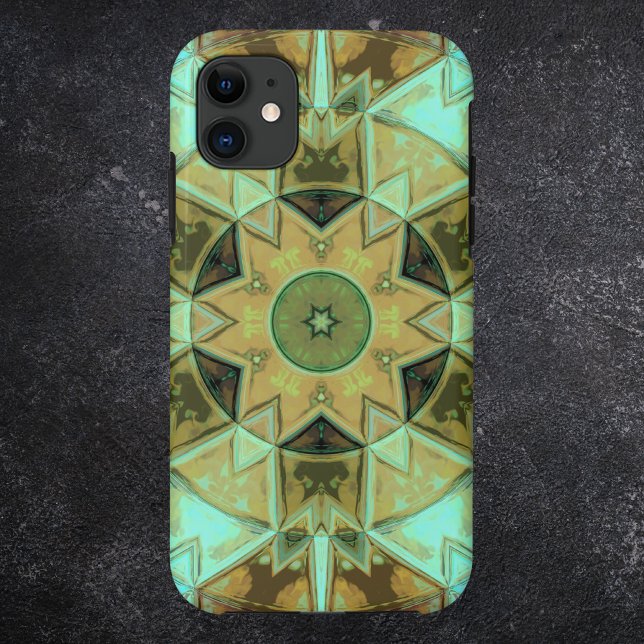 Mosaic Kaleidoscope Flower Green and Brown Case-Mate iPhone Case (Creator Uploaded)