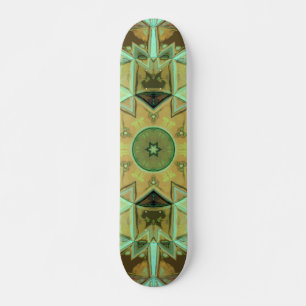 Mosaic Kaleidoscope Flower Green and Brown Skateboard