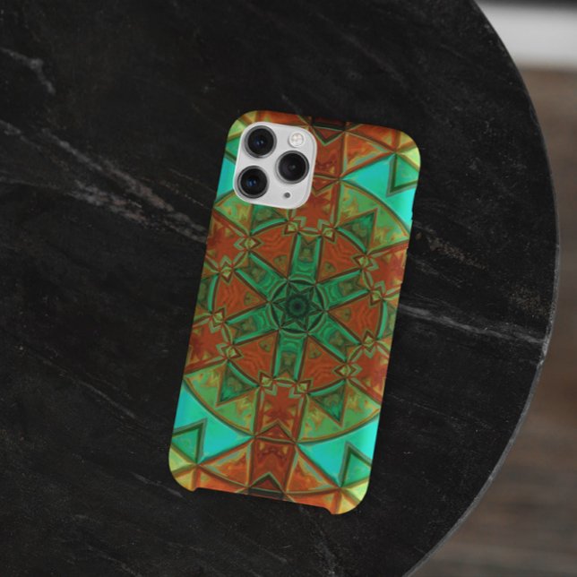 Mosaic Kaleidoscope Flower Green and Orange Case-Mate iPhone Case (Creator Uploaded)