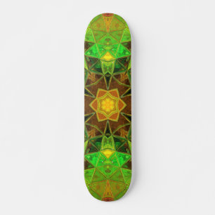 Mosaic Kaleidoscope Flower Green and Orange Skateboard