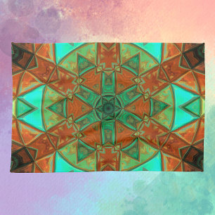 Mosaic Kaleidoscope Flower Green and Orange Tea Towel