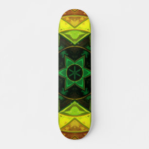 Mosaic Kaleidoscope Flower Green and Yellow Skateboard