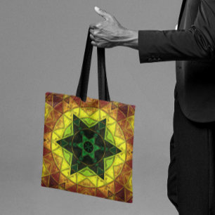 Mosaic Kaleidoscope Flower Green and Yellow Tote Bag