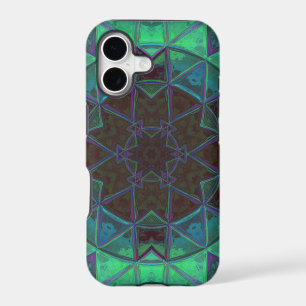Mosaic Kaleidoscope Flower Green Blue and Pink