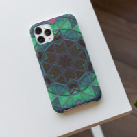 Mosaic Kaleidoscope Flower Green Blue and Pink