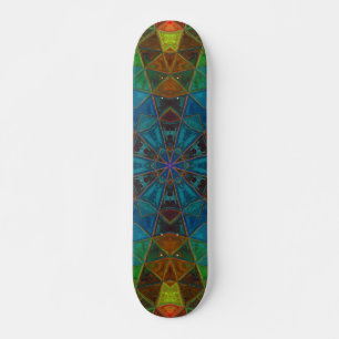 Mosaic Kaleidoscope Flower Green Blue and Yellow Skateboard