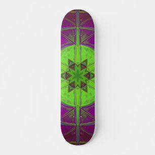 Mosaic Kaleidoscope Flower Green Purple and Blue Skateboard