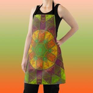 Mosaic Kaleidoscope Flower Green Purple and Orange Apron