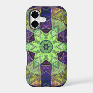 Mosaic Kaleidoscope Flower Green Yellow and Purple