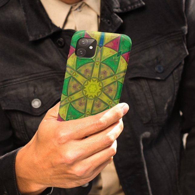 Mosaic Kaleidoscope Flower Green Yellow and Red Case-Mate iPhone Case (Creator Uploaded)