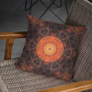 Mosaic Kaleidoscope Flower Orange and Brown Cushion