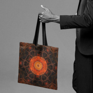 Mosaic Kaleidoscope Flower Orange and Brown Tote Bag