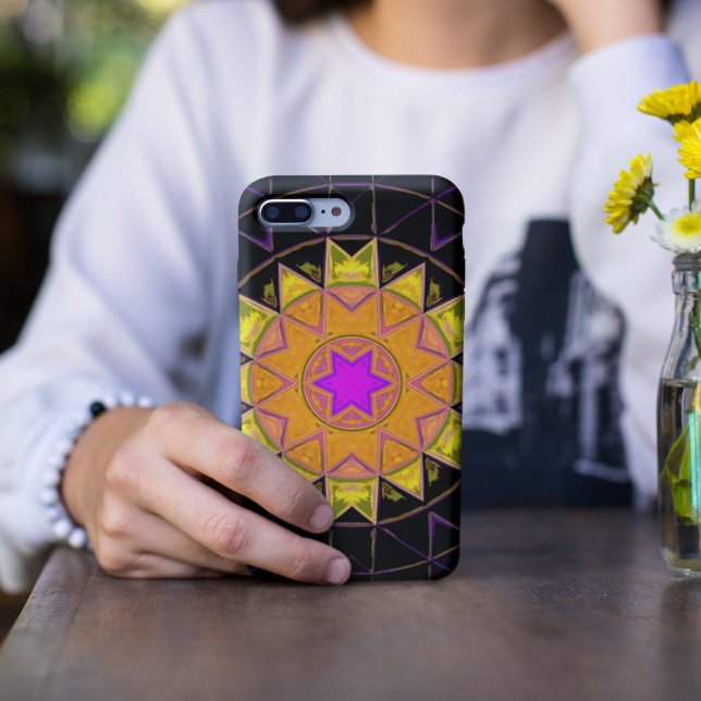 Mosaic Kaleidoscope Flower Orange Pink and Black Case-Mate iPhone Case (Creator Uploaded)