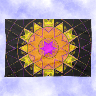 Mosaic Kaleidoscope Flower Orange Pink and Black Tea Towel