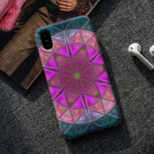 Mosaic Kaleidoscope Flower Pink and Blue iPhone 11 Case