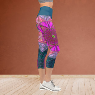 Mosaic Kaleidoscope Flower Pink and Blue Leggings