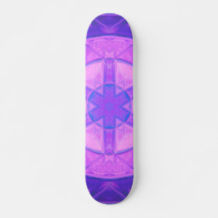 Mosaic Kaleidoscope Flower Pink and Blue Skateboard