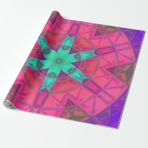 Mosaic Kaleidoscope Flower Pink and Blue Wrapping Paper