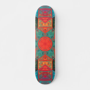 Mosaic Kaleidoscope Flower Pink and Teal Skateboard