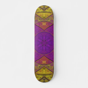 Mosaic Kaleidoscope Flower Pink and Yellow Skateboard
