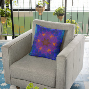 Mosaic Kaleidoscope Flower Pink Blue and Yellow Cushion