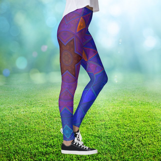 Mosaic Kaleidoscope Flower Pink Blue and Yellow Leggings (Creator Uploaded)