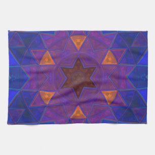 Mosaic Kaleidoscope Flower Pink Blue and Yellow Tea Towel