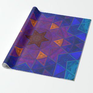 Mosaic Kaleidoscope Flower Pink Blue and Yellow Wrapping Paper