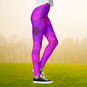 Mosaic Kaleidoscope Flower Pink Leggings