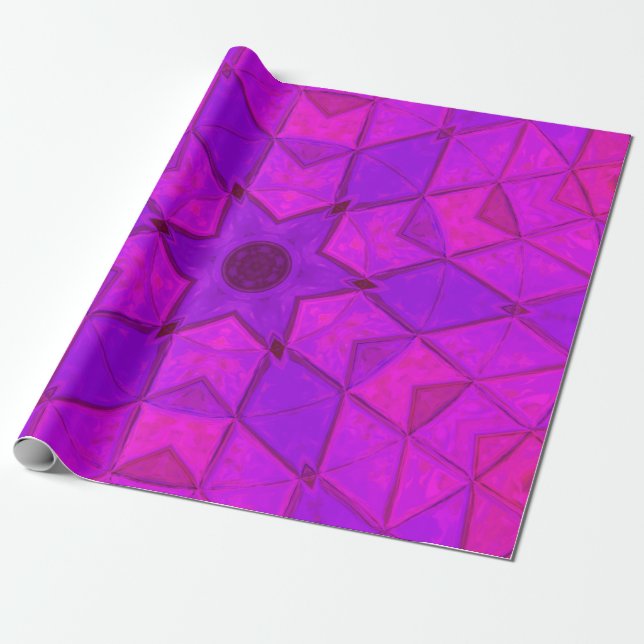 Mosaic Kaleidoscope Flower Pink Wrapping Paper (Unrolled)