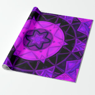 Mosaic Kaleidoscope Flower Purple and Black Wrapping Paper