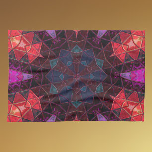 Mosaic Kaleidoscope Flower Purple and Pink Tea Towel