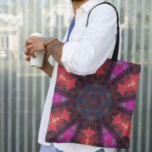 Mosaic Kaleidoscope Flower Purple and Pink Tote Bag