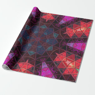 Mosaic Kaleidoscope Flower Purple and Pink Wrapping Paper