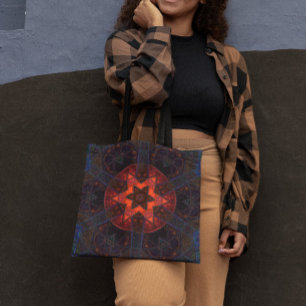 Mosaic Kaleidoscope Flower Purple Orange and Blue Tote Bag