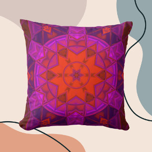 Mosaic Kaleidoscope Flower Purple Pink and Red  Cushion