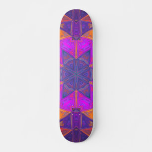 Mosaic Kaleidoscope Flower Purple Pink and Yellow Skateboard