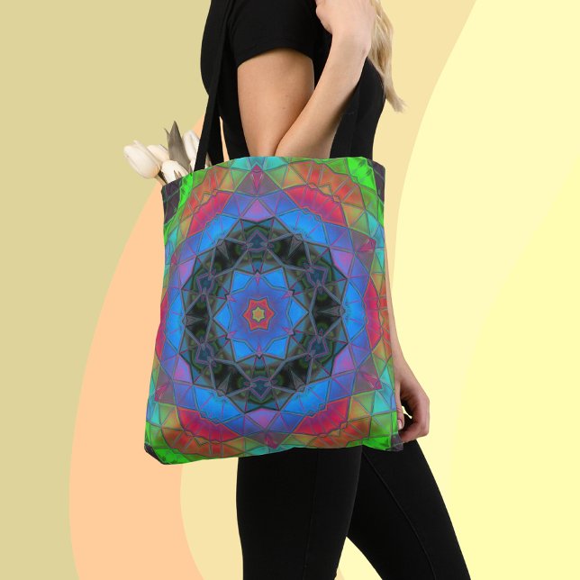 Mosaic Kaleidoscope Flower Rainbow Tote Bag (Creator Uploaded)