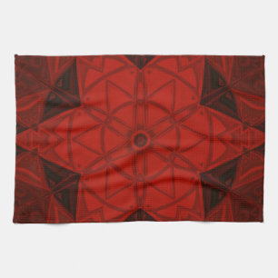 Mosaic Kaleidoscope Flower Red and Black Tea Towel