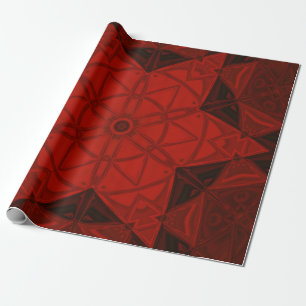 Mosaic Kaleidoscope Flower Red and Black Wrapping Paper