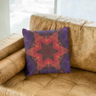 Mosaic Kaleidoscope Flower Red and Purple Cushion