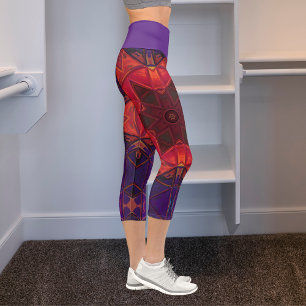 Mosaic Kaleidoscope Flower Red and Purple Leggings