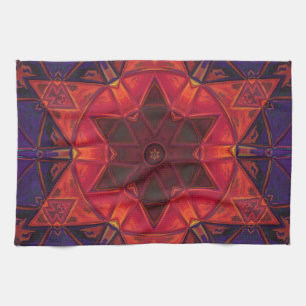 Mosaic Kaleidoscope Flower Red and Purple Tea Towel