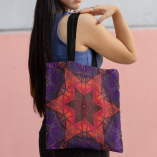 Mosaic Kaleidoscope Flower Red and Purple Tote Bag
